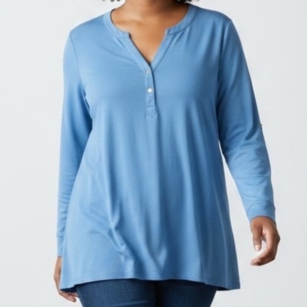 Vero Moda Curve Blue Roll‎ Tab Sleeve V-Neck Blouse Plus Size 18 VMCANI LS TOP